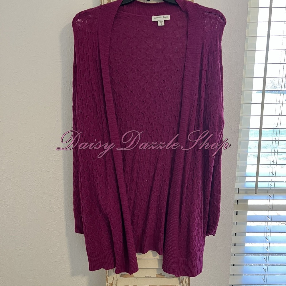 ✨COLDWATER CREEK Wool Blend Cable Knit Open-Front Cardigan Sz XL Magenta Mature✨